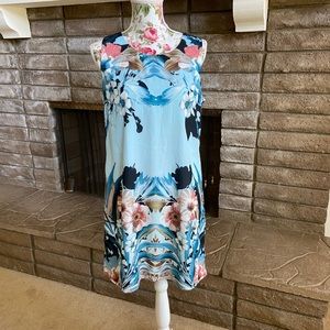 Blue floral sleeves tank dress
